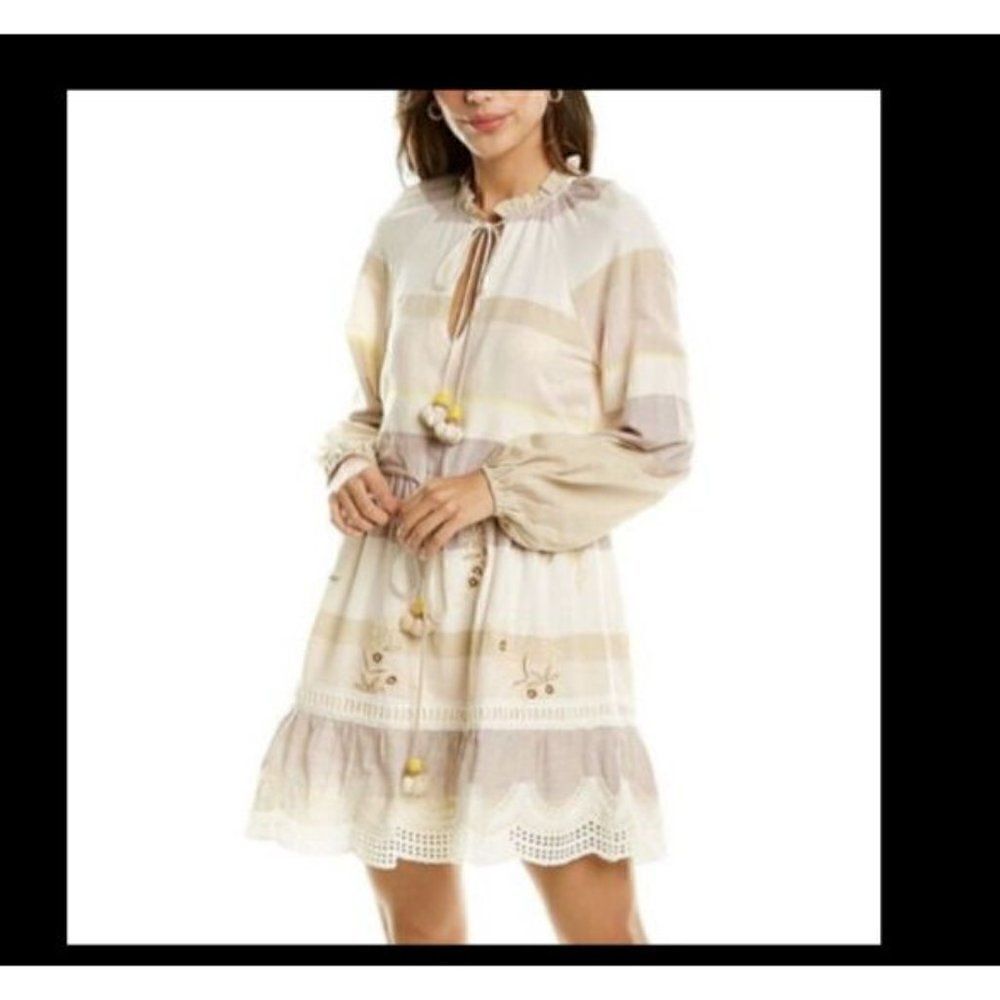 Hemant & Nandita Womens Mana Dress S Embroidered Striped Boho Chic India NWT